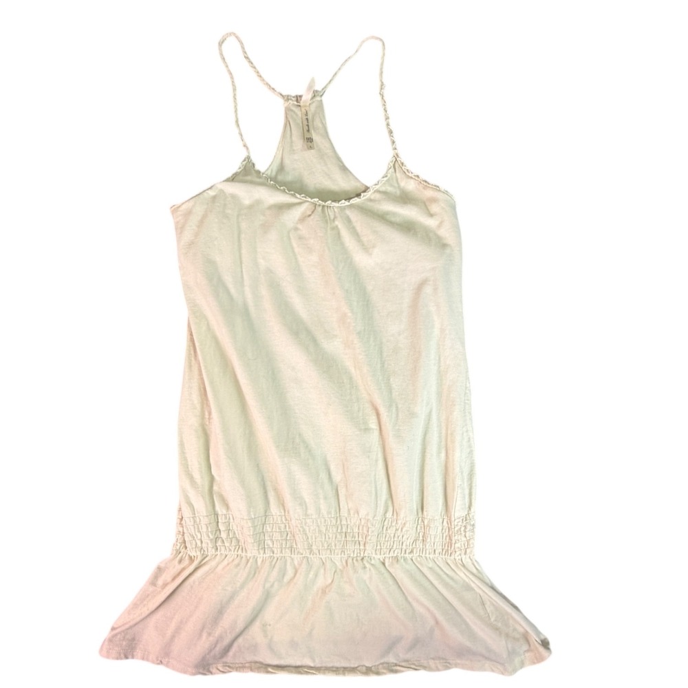 Y2K Aeropostale Cream Ruched Smocked Shirred Hem Cami Tank Dress Women Sz M